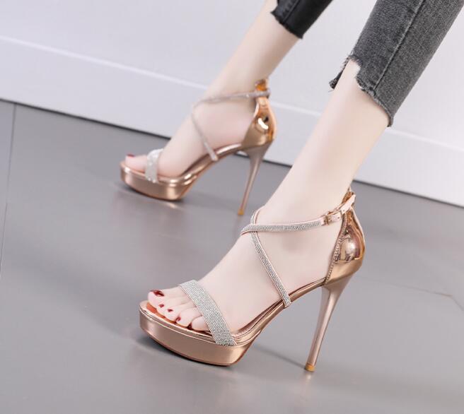 Summer new rhinestone waterproof platform sexy catwalk sandals