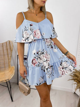 Summer dress V-Neck Off-Shoulder Floral print Sling Dress