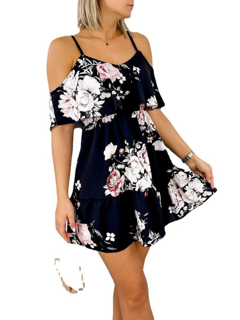 Summer dress V-Neck Off-Shoulder Floral print Sling Dress