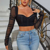 European fashion Hot style mesh long-sleeved square neck sexy Breasted Crop top