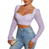 European fashion Hot style mesh long-sleeved square neck sexy Breasted Crop top