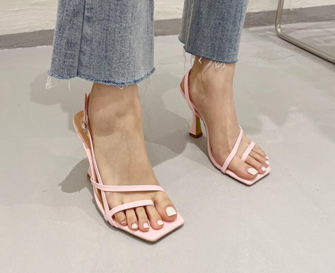 Simple style  sandals square toe high heels chunky heel