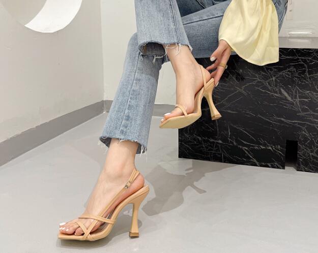 Simple style  sandals square toe high heels chunky heel