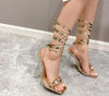 European fashion Sandal rhinestone chain transparent high heels square toe