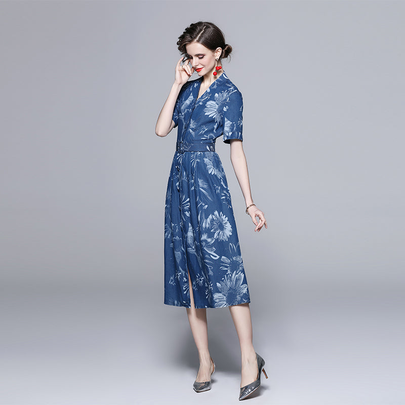 Summer fashion short-sleeved high-end dress thin denim dress