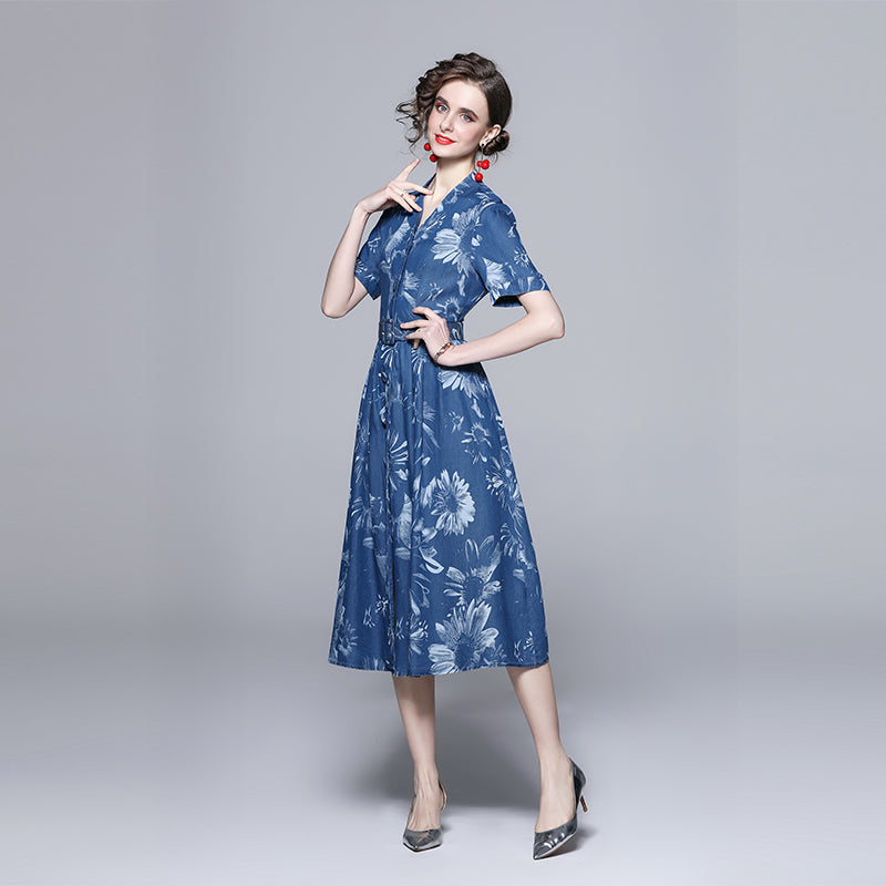 Summer fashion short-sleeved high-end dress thin denim dress