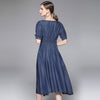 Women's Summer Thin Waist Temperament Floral Denim dress