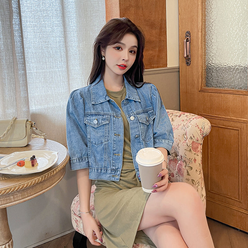 Slim short sleeve denim jacket