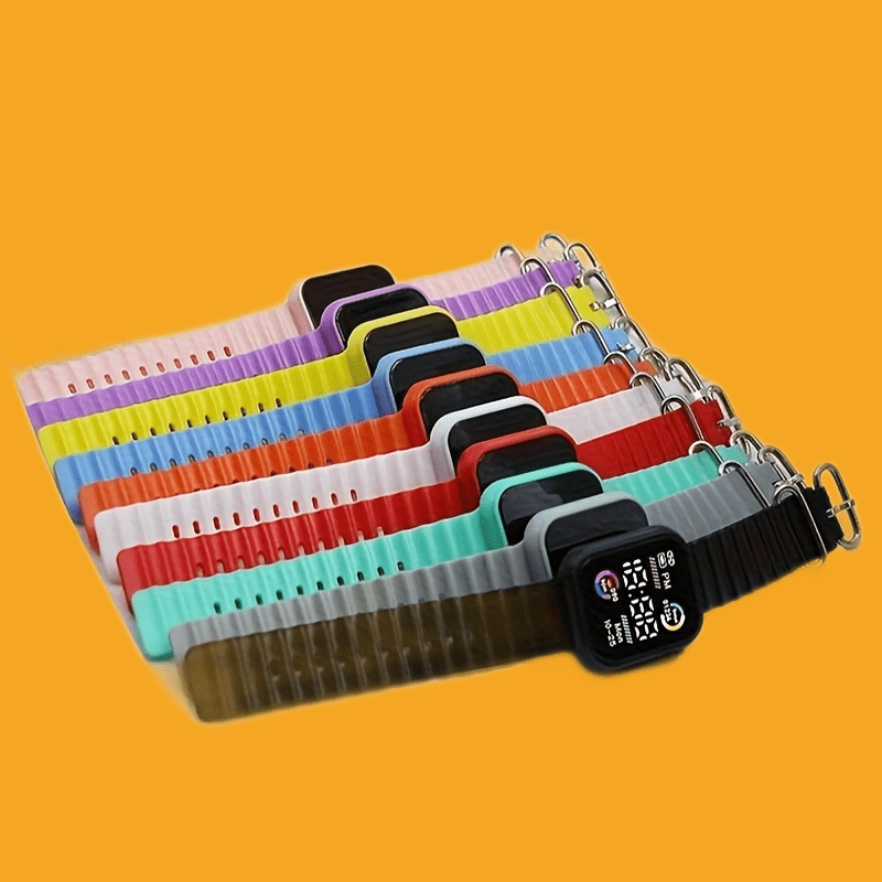 Sleek Digital Sports Watch For Teens & Adults - Square, Multiple Colors Available, Silicone Band, Non-Waterproof FS