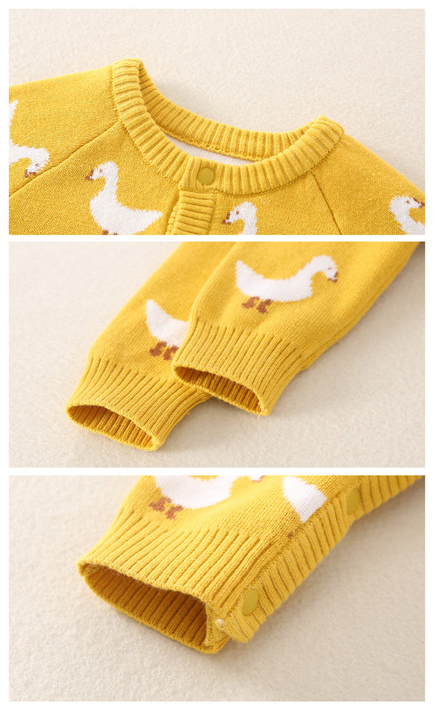 Baby 0-18M Duck Print Knitted Button Jumpsuit Baby Clothing  Knitwear