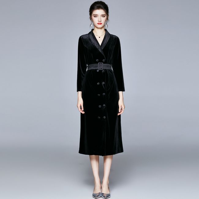 Long dress Temperament Fashion Velvet  with Belt