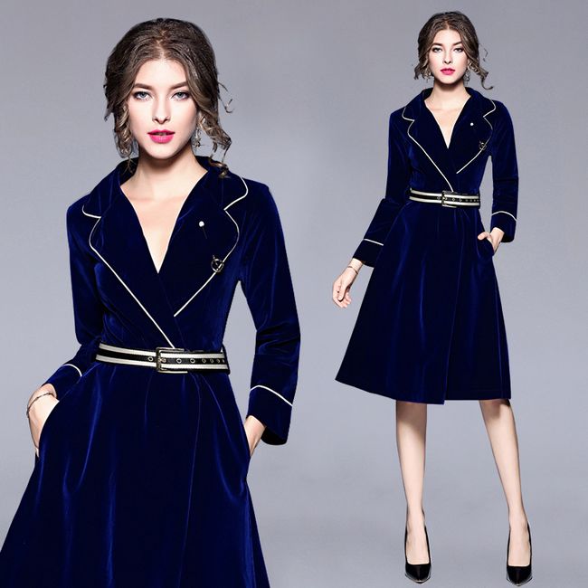 Women's dress high-end velvet  with belt