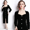 V-Neck Slim Fit Dress Black Velvet Fashion