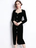 V-Neck Slim Fit Dress Black Velvet Fashion