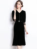 V-Neck Lace Fishtail Black Velvet Fashion dress