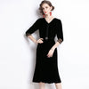 V-Neck Lace Fishtail Black Velvet Fashion dress