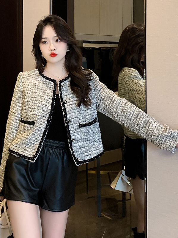 New arrival Fashion Black-white Tweed short coat