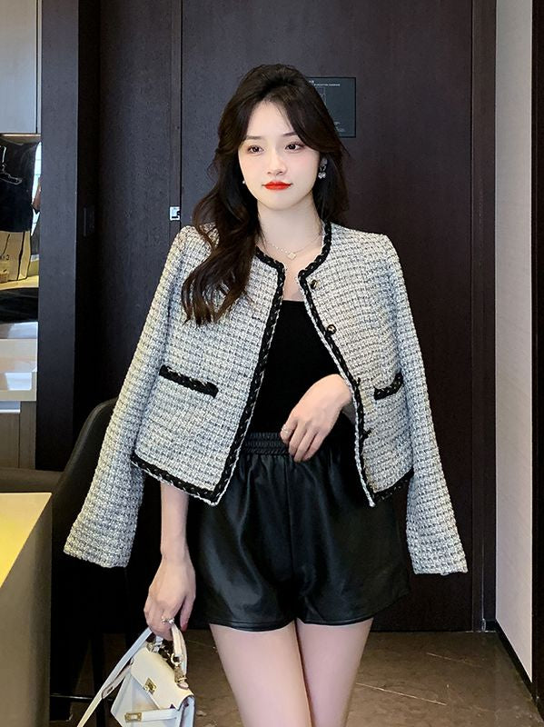 New arrival Fashion Black-white Tweed short coat