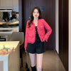 New style high-end rose red tweed temperament ladies short coat