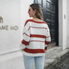 Women's Striped V-neck sweater loose long-sleeved Knitted pullover blouse