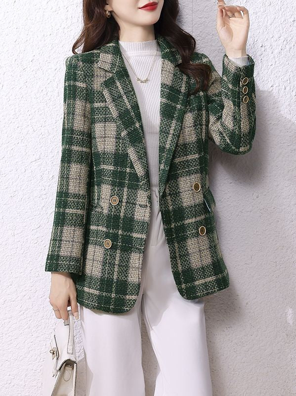 Women's autumn-winter plaid suit jacket