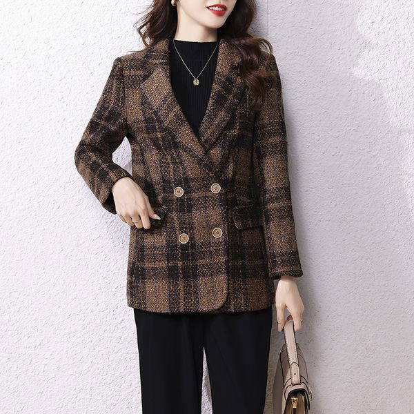 Women's autumn-winter plaid suit jacket