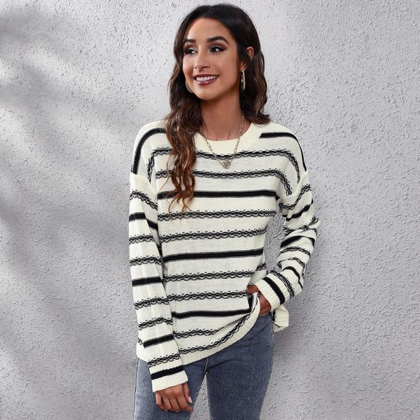 European style Stripe long sleeve knitted Sweater blouse