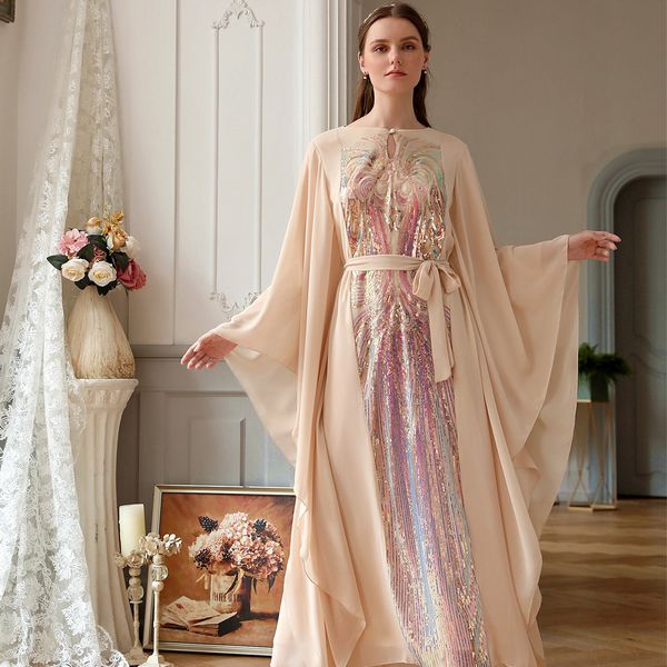 Maxi dress Beige butterfly sleeve dress Middle East women's