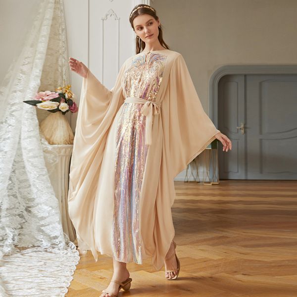 Maxi dress Beige butterfly sleeve dress Middle East women's