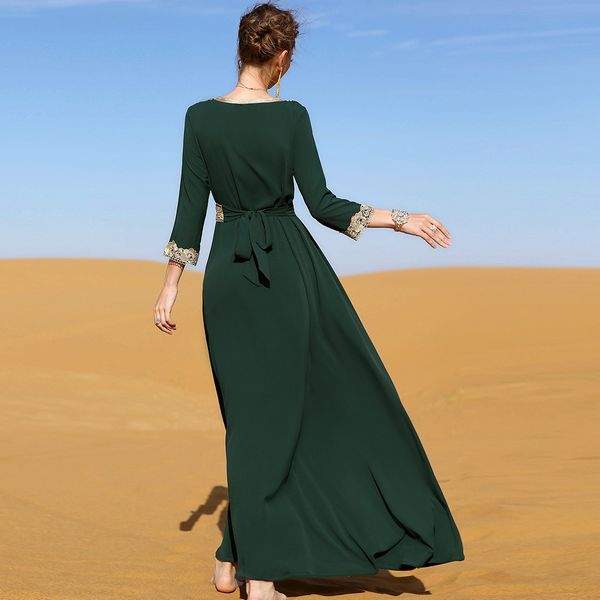 Dark green Maxi dress embroidered lace elegant dress