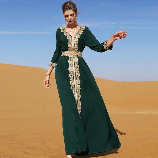 Dark green Maxi dress embroidered lace elegant dress