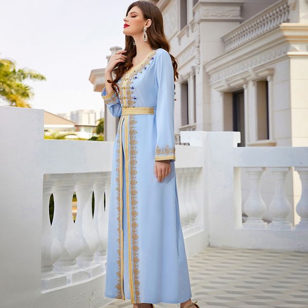 Long sleeve spring travel elegant fashion Light blue dress