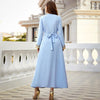 Long sleeve spring travel elegant fashion Light blue dress