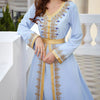 Long sleeve spring travel elegant fashion Light blue dress