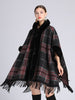 European Fashion Winter Long wool coat Plaid Shawl thick Big fur collar