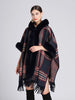 European Fashion Winter Long wool coat Plaid Shawl thick Big fur collar