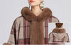 European Fashion Winter Long wool coat Plaid Shawl thick Big fur collar