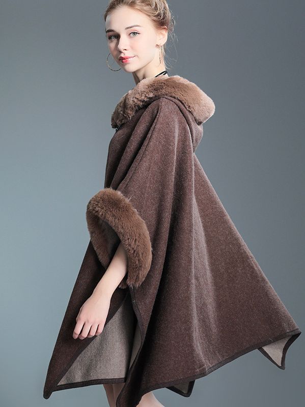 European style Winter Fashion Long wool coat Shawl thick fur collar