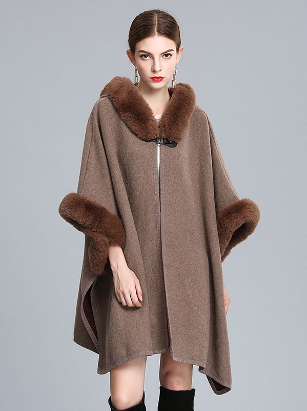 European style Winter Fashion Long wool coat Shawl thick fur collar