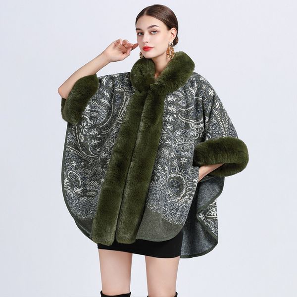 European style Winter Fashion wool coat Shawl thick Big fur collar Warm