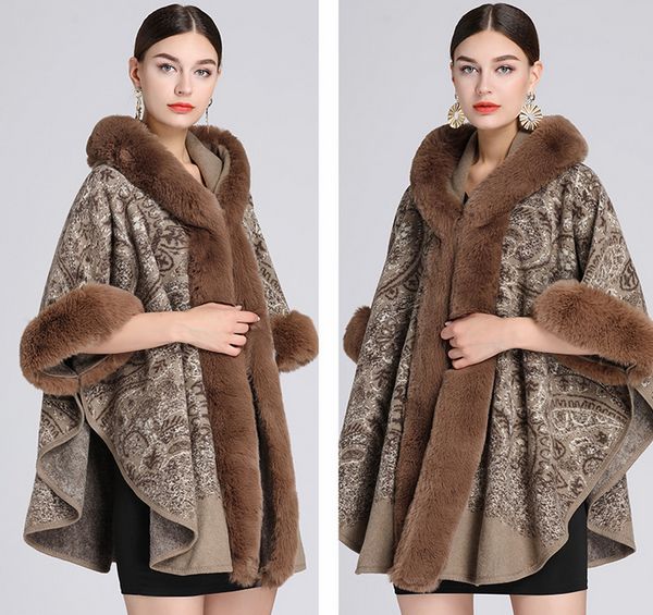 European style Winter Fashion wool coat Shawl thick Big fur collar Warm