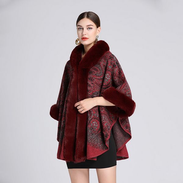 European style Winter Fashion wool coat Shawl thick Big fur collar Warm