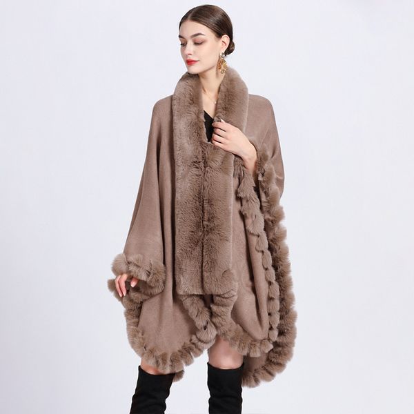 European style Winter wool coat Elegant Shawl thick Big fur collar Long