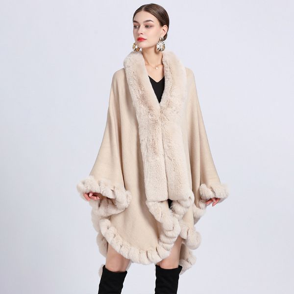 European style Winter wool coat Elegant Shawl thick Big fur collar Long