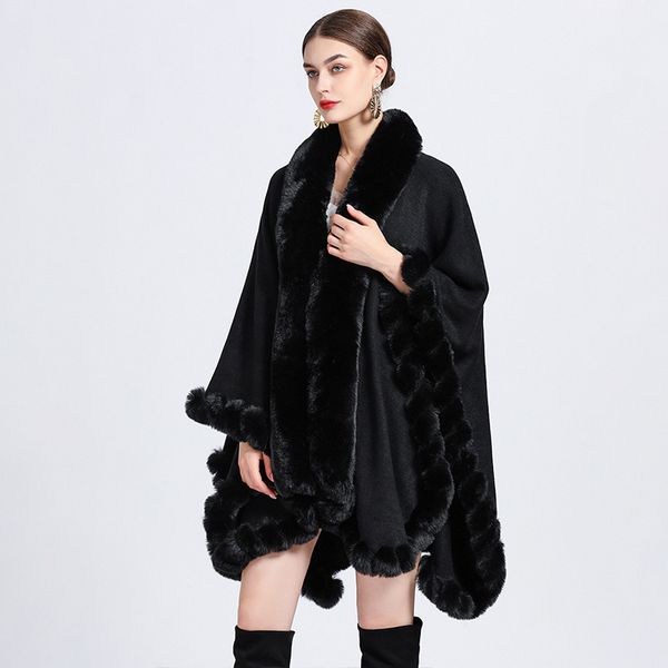 European style Winter wool coat Elegant Shawl thick Big fur collar Long