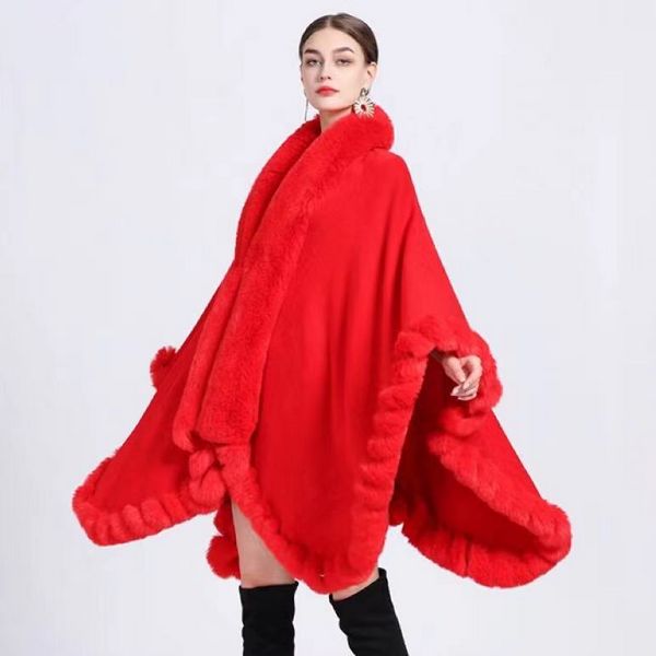 European style Winter wool coat Elegant Shawl thick Big fur collar Long