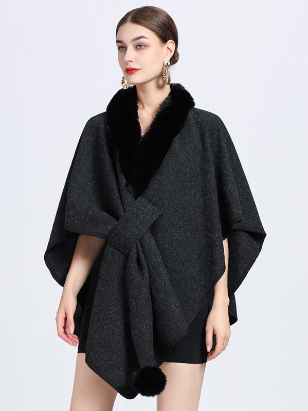 European style Winter Coat Shawl Big fur collar thick wool