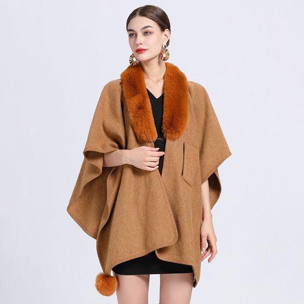 European style Winter Coat Shawl Big fur collar thick wool