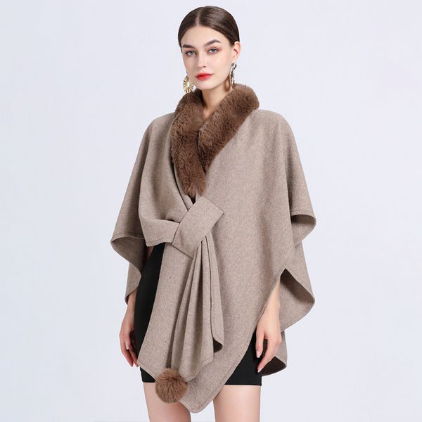 European style Winter Coat Shawl Big fur collar thick wool