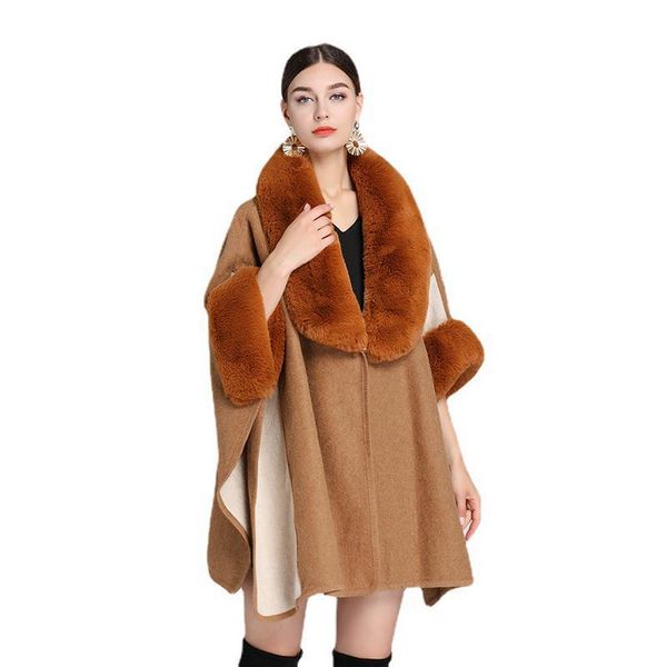 European style Winter imitation Rabbit hair collar Shawl Loose coat